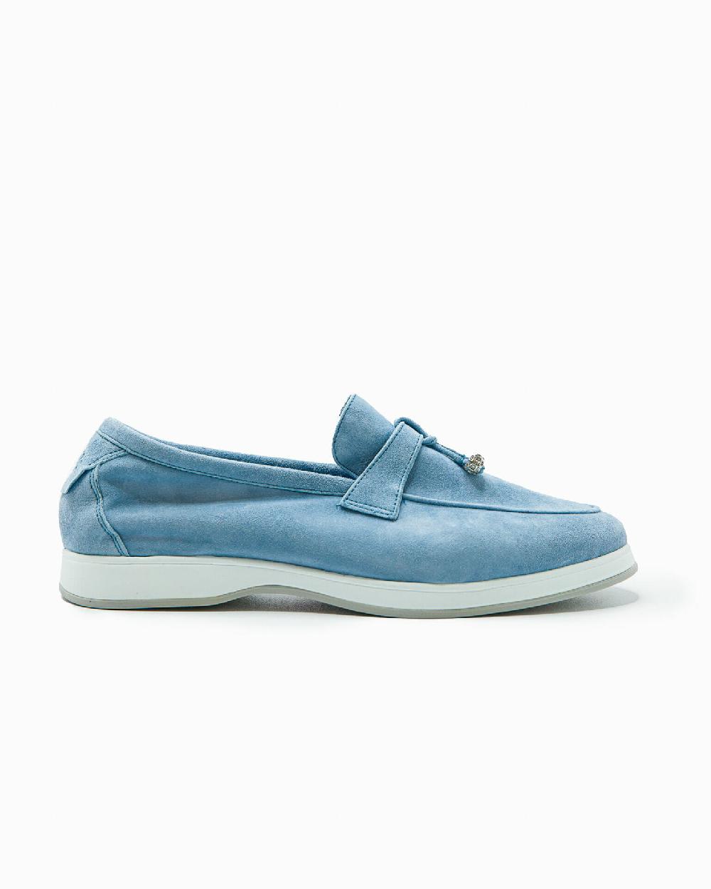 Andrea ventura Mocassino senza lacci con charms color argento Aq-D BEACH-CHARMS1 in suede color azzurro
