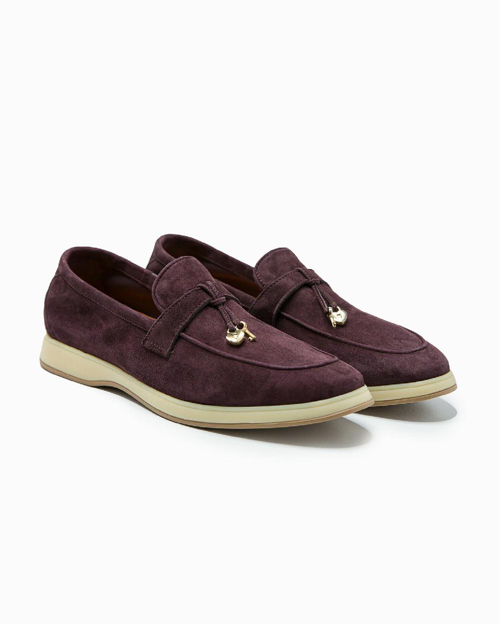 Andrea Ventura Mocassino Senza Lacci Con Charms Color Oro Aq-D BEACH-CHARMS2 In Suede Color Aubergine