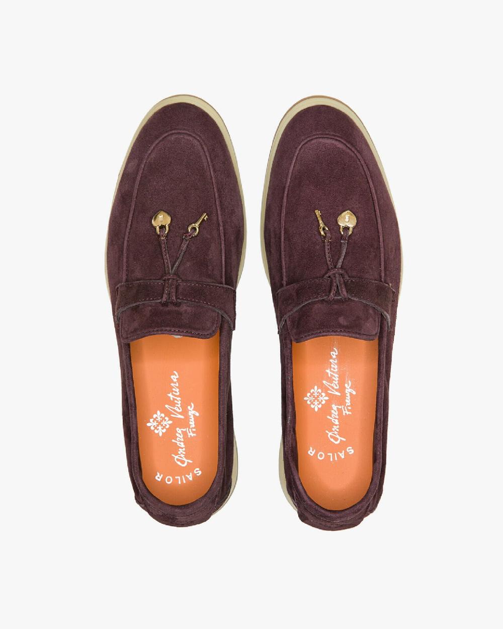 Andrea Ventura Mocassino Senza Lacci Con Charms Color Oro Aq-D BEACH-CHARMS2 In Suede Color Aubergine