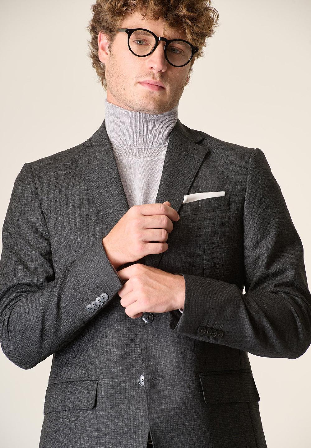 Angelico Abito Antracite Microdisegno Lana 100s Custom Fit Lungo