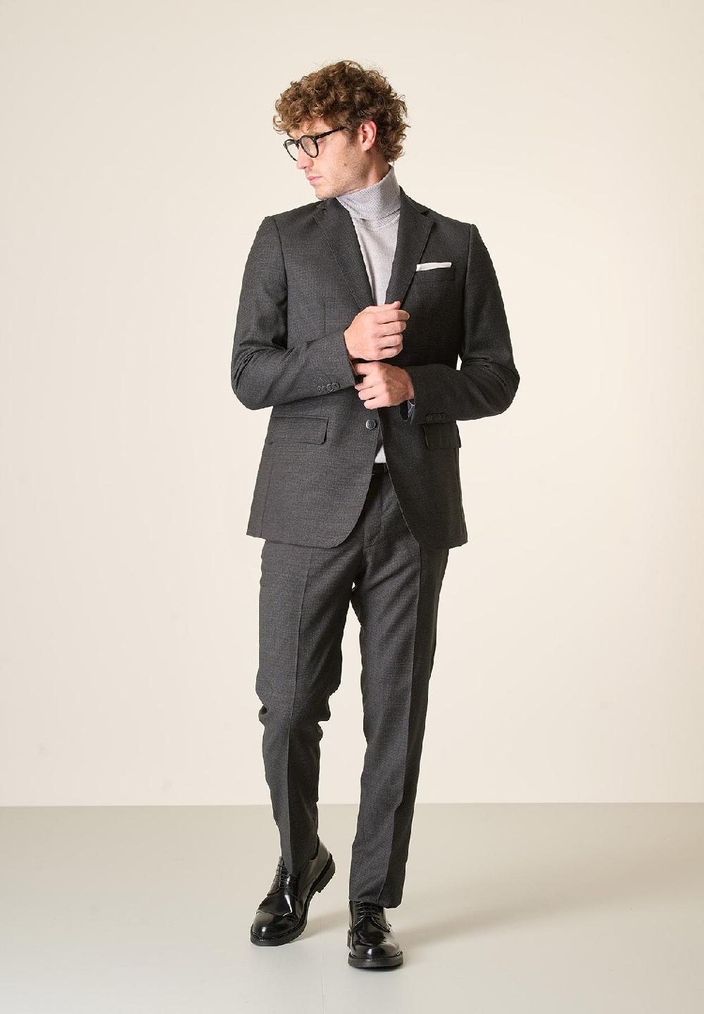 Angelico Abito Antracite Microdisegno Lana 100s Custom Fit Lungo