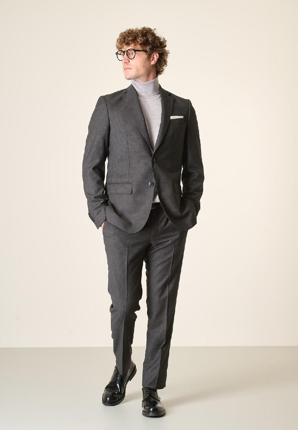 Angelico Abito Antracite Microdisegno Lana 100s Custom Fit
