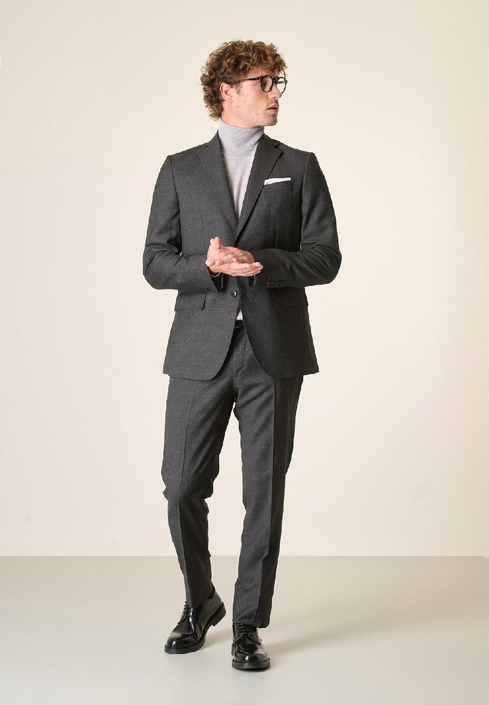 Angelico Abito antracite microdisegno lana 100s custom fit lungo