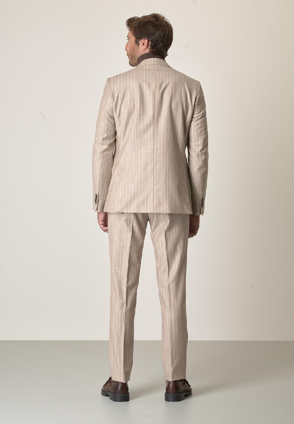 Angelico Abito Beige Gessato Flanella Lana Vergine Custom Fit