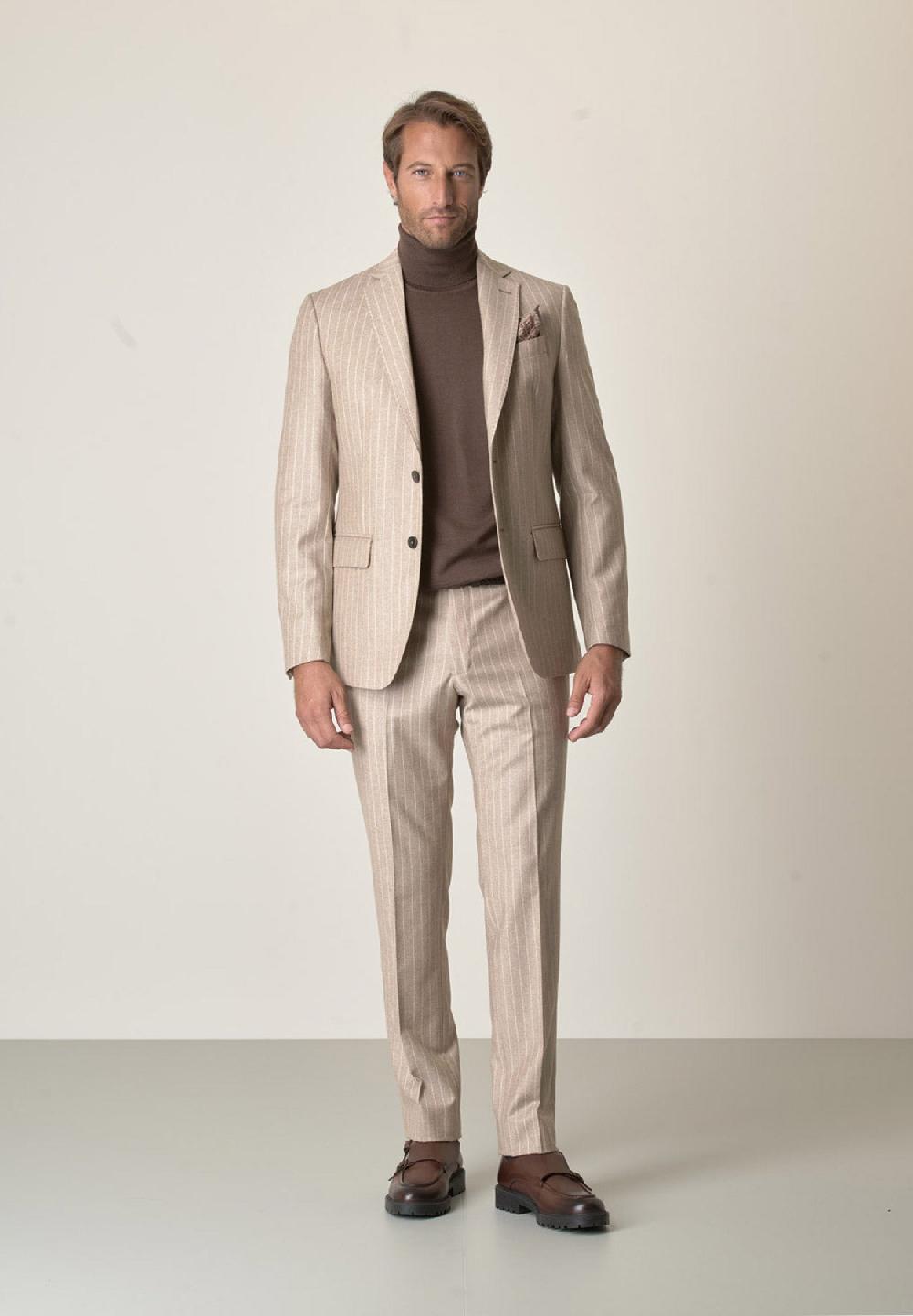 Angelico Abito beige gessato flanella lana vergine custom fit