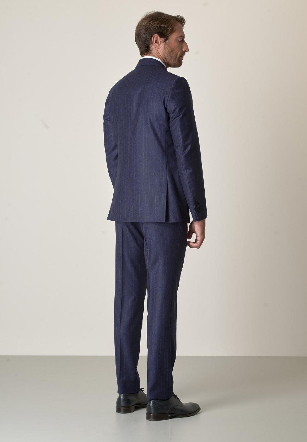 Angelico Abito Blu Gessato Flanella Lana Vergine Custom Fit