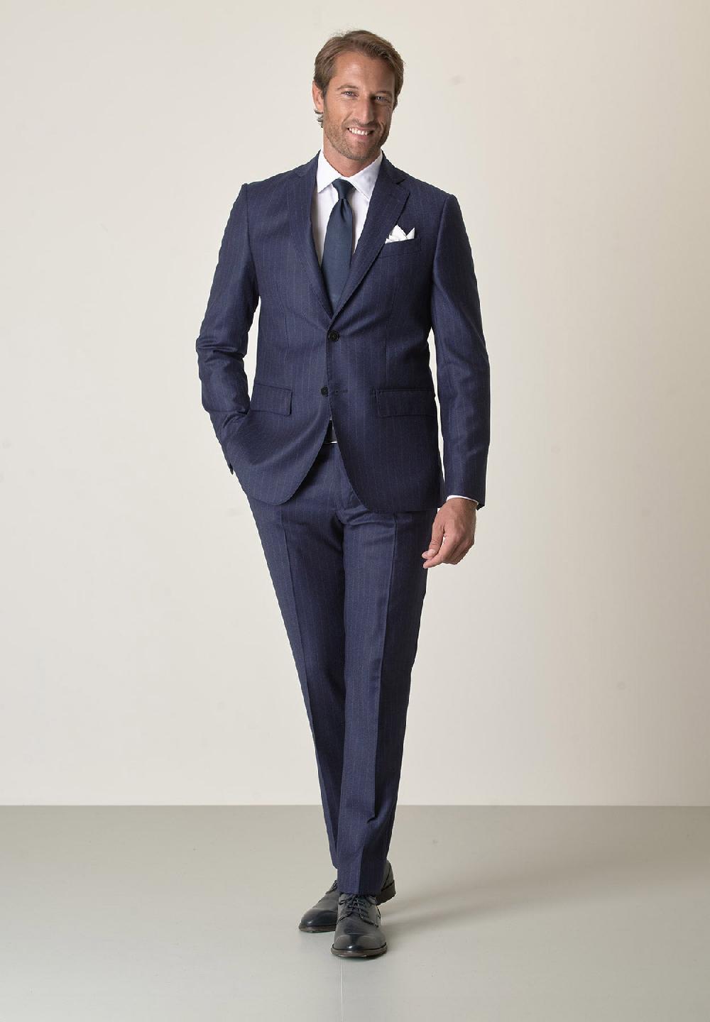 Angelico Abito blu gessato flanella lana vergine custom fit