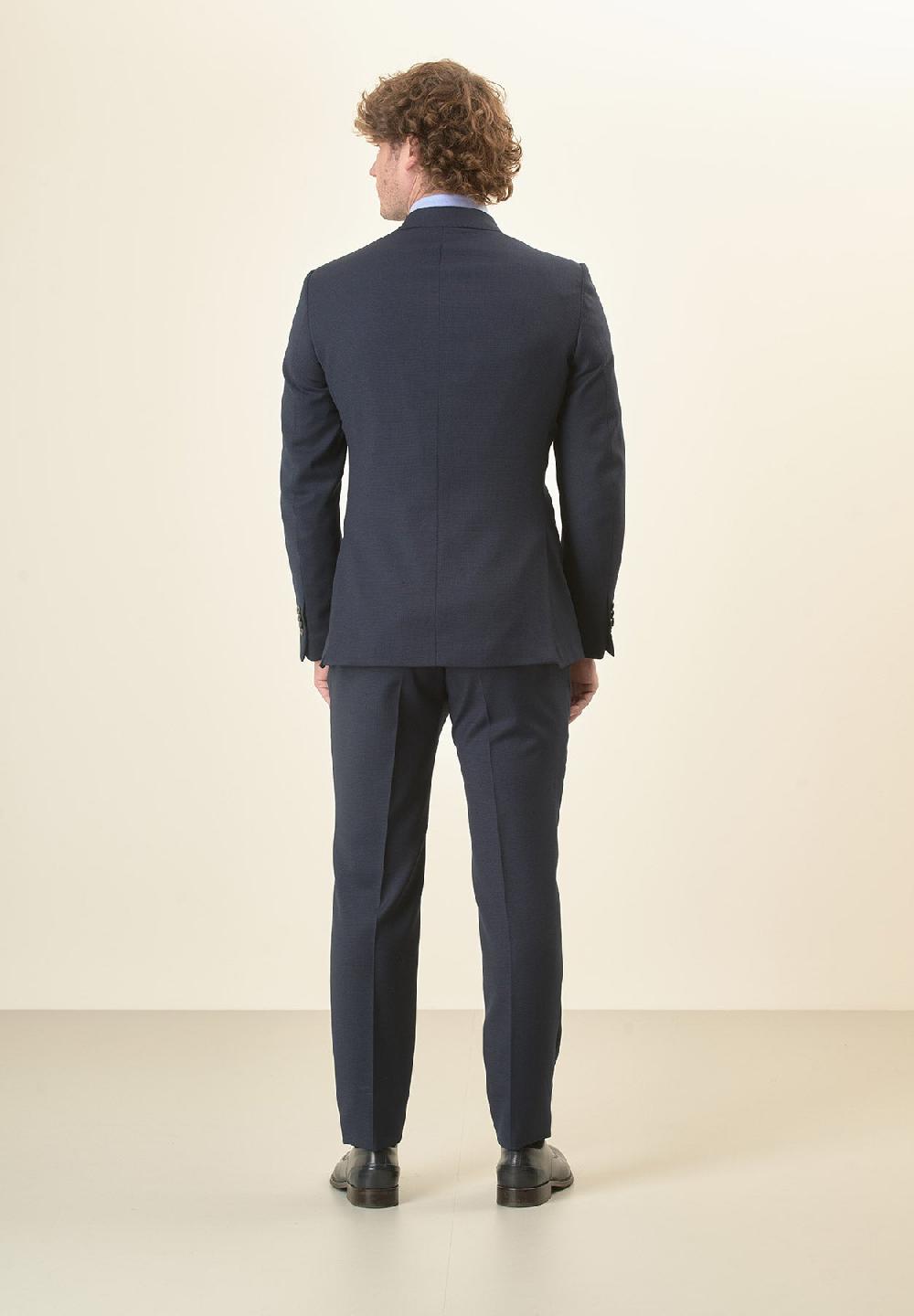 Angelico Abito Blu Microdisegno Lana Vergine Custom Fit