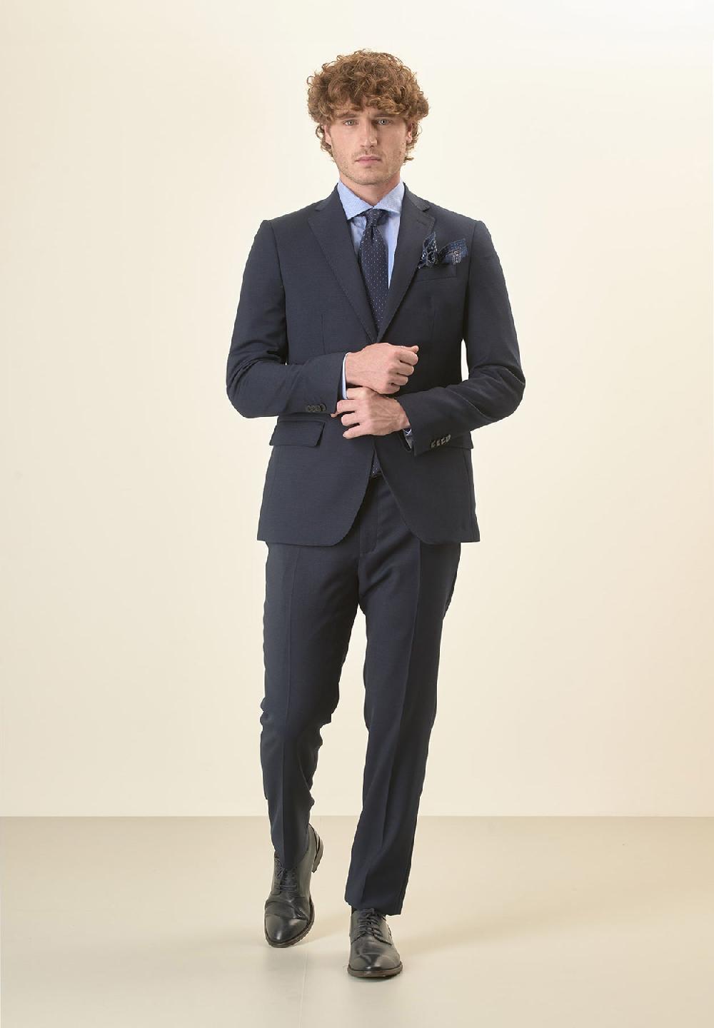 Angelico Abito blu microdisegno lana vergine custom fit