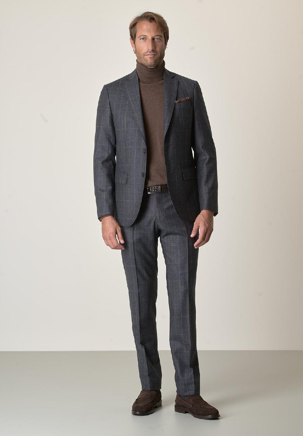 Angelico Abito Blu Scuro Principe Di Galles Lana Vergine Custom Fit