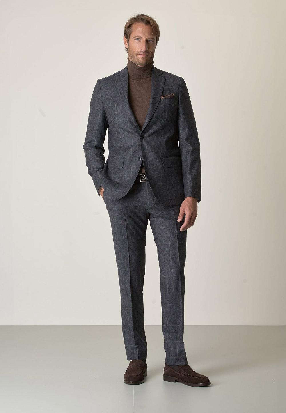 Angelico Abito blu scuro Principe di Galles lana vergine custom fit