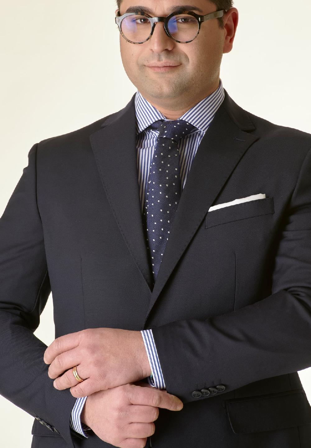 Angelico Abito Blu Scuro Saglia Di Lana Comfort Fit Corto