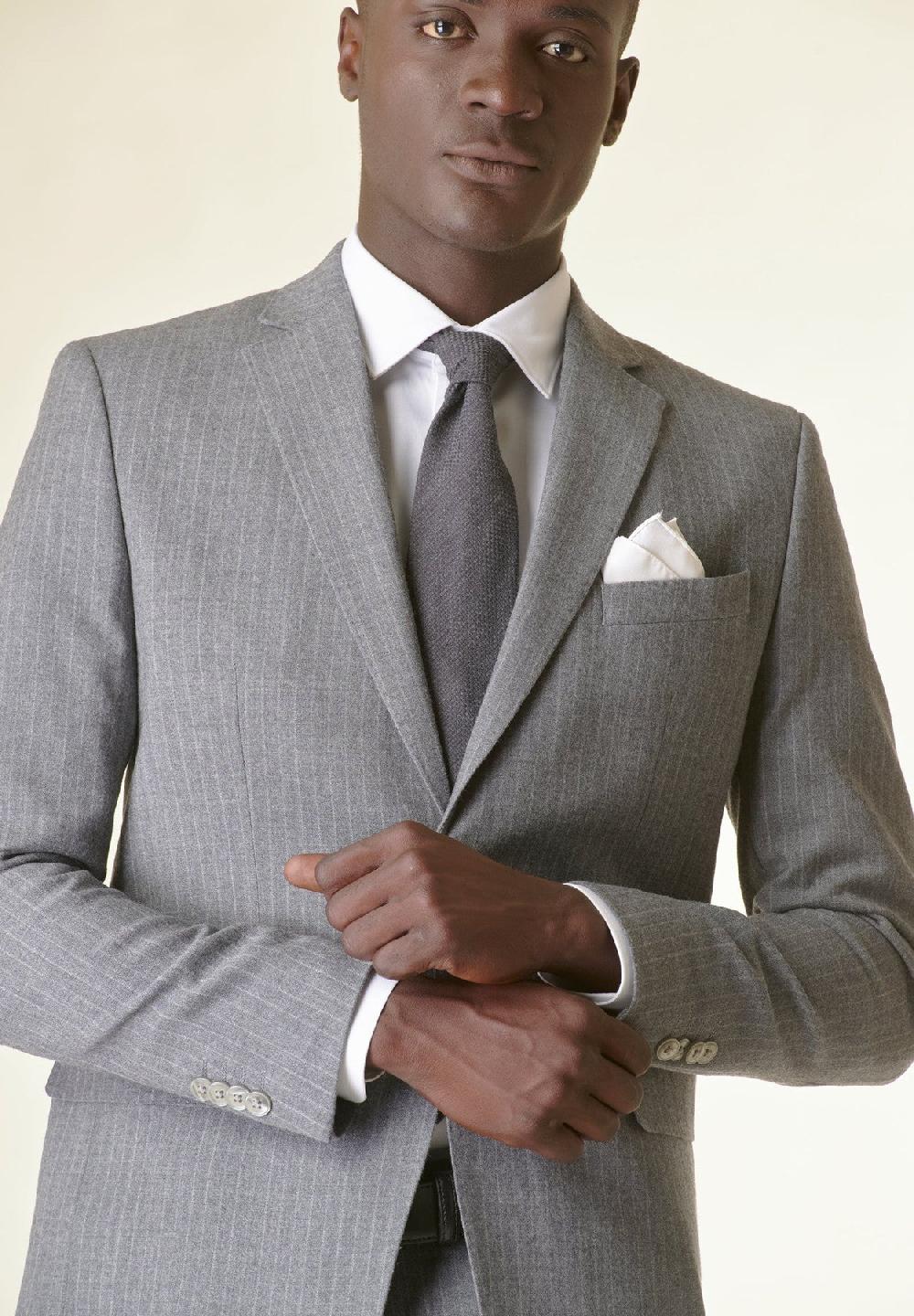 Angelico Abito Grigio Chiaro Gessato Lana Stretch Custom Fit