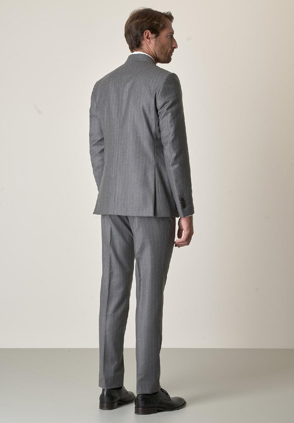 Angelico Abito Grigio Gessato Doppiopetto Flanella Lana Vergine Custom Fit