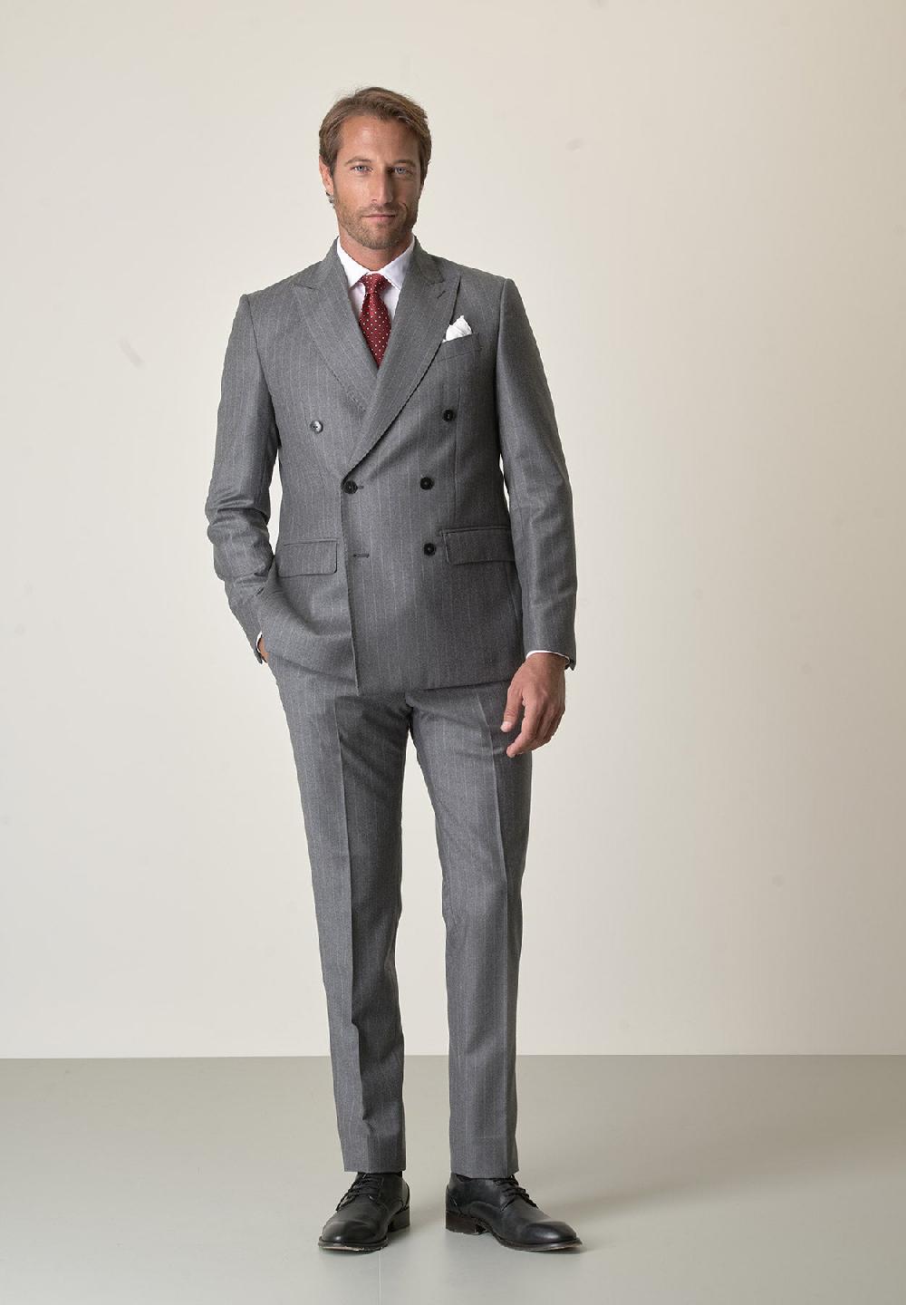 Angelico Abito Grigio Gessato Doppiopetto Flanella Lana Vergine Custom Fit