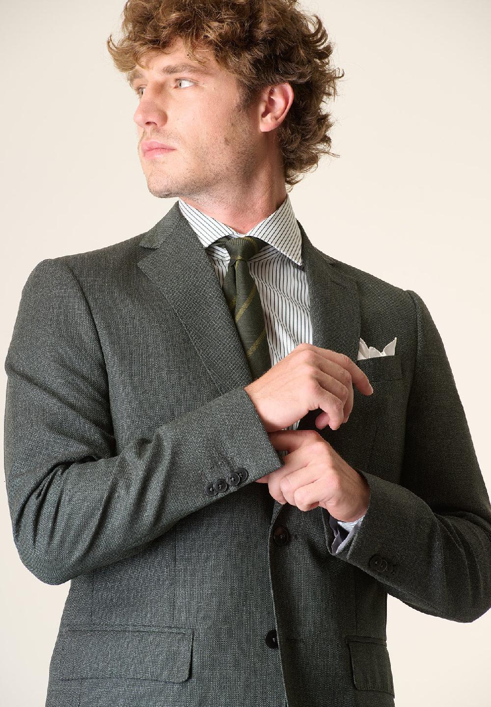 Angelico Abito Verde Microdisegno Lana 100s Custom Fit