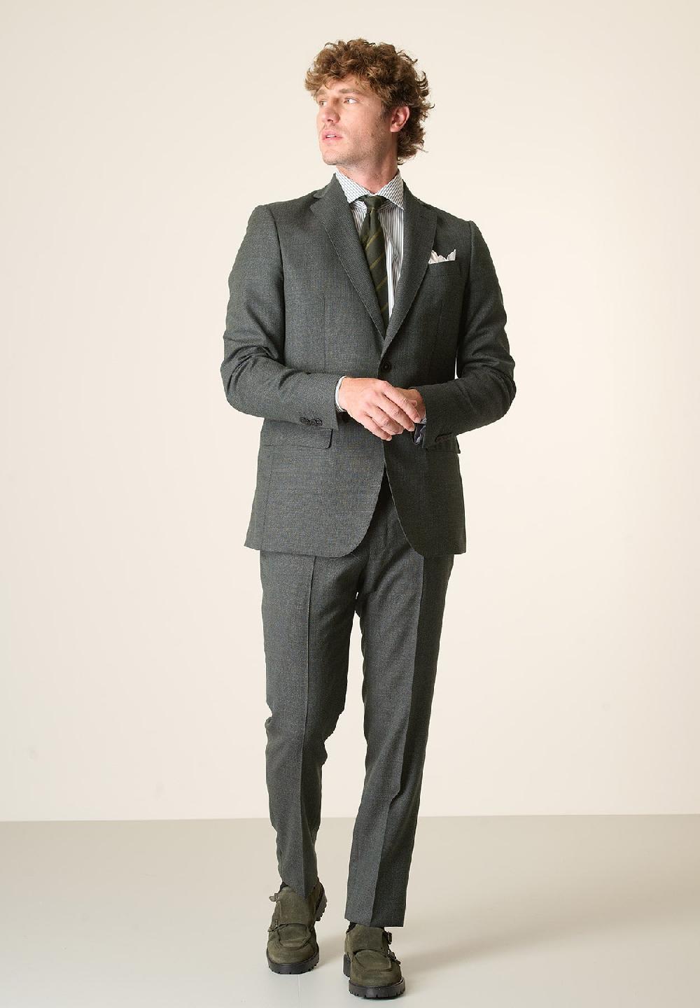 Angelico Abito Verde Microdisegno Lana 100s Custom Fit