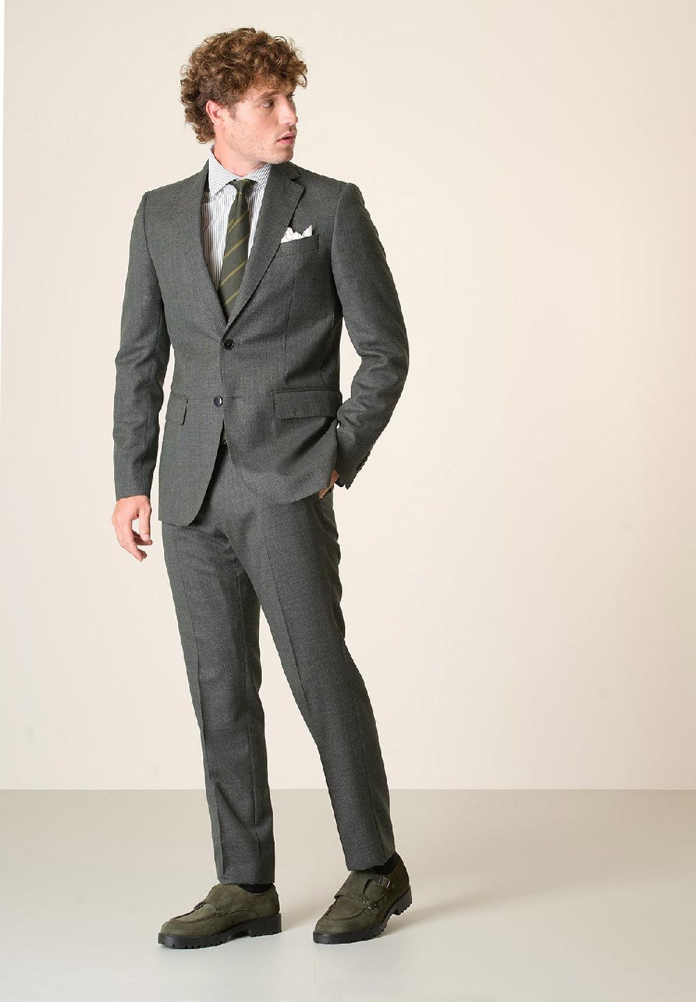 Angelico Abito verde microdisegno lana 100s custom fit lungo