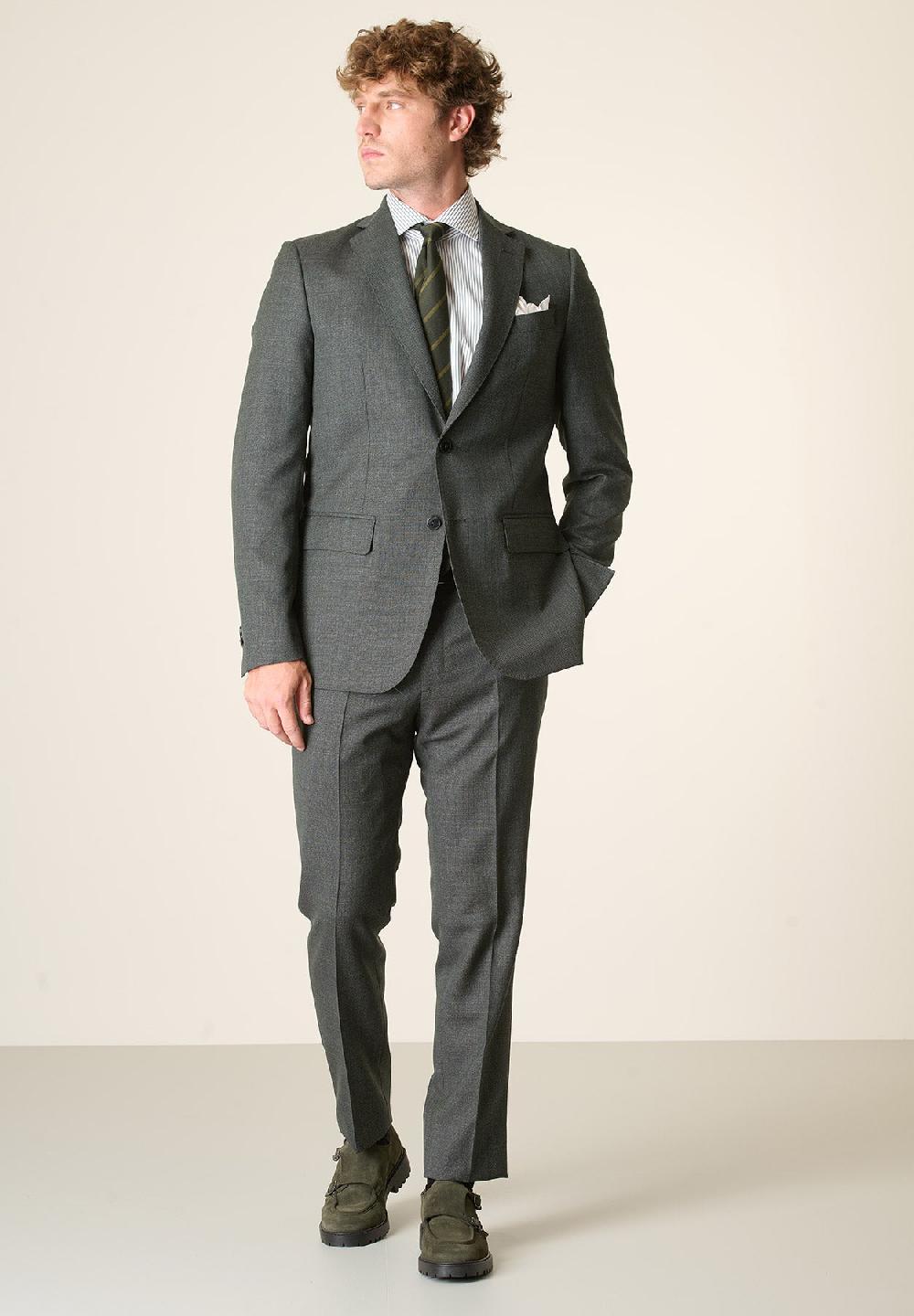 Angelico Abito verde microdisegno lana 100s custom fit