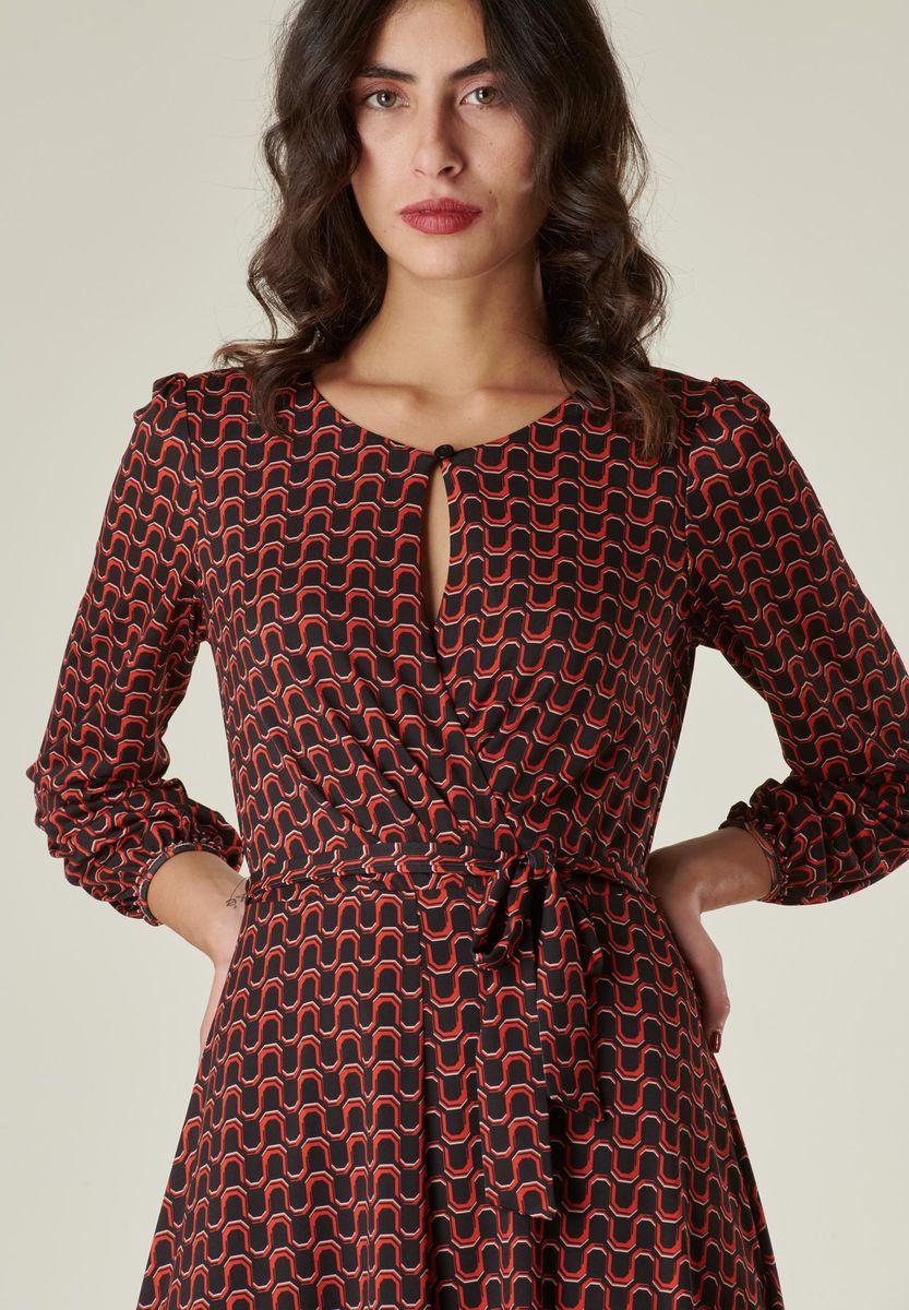 Angelico Abito Fantasia Nero-arancio Midi