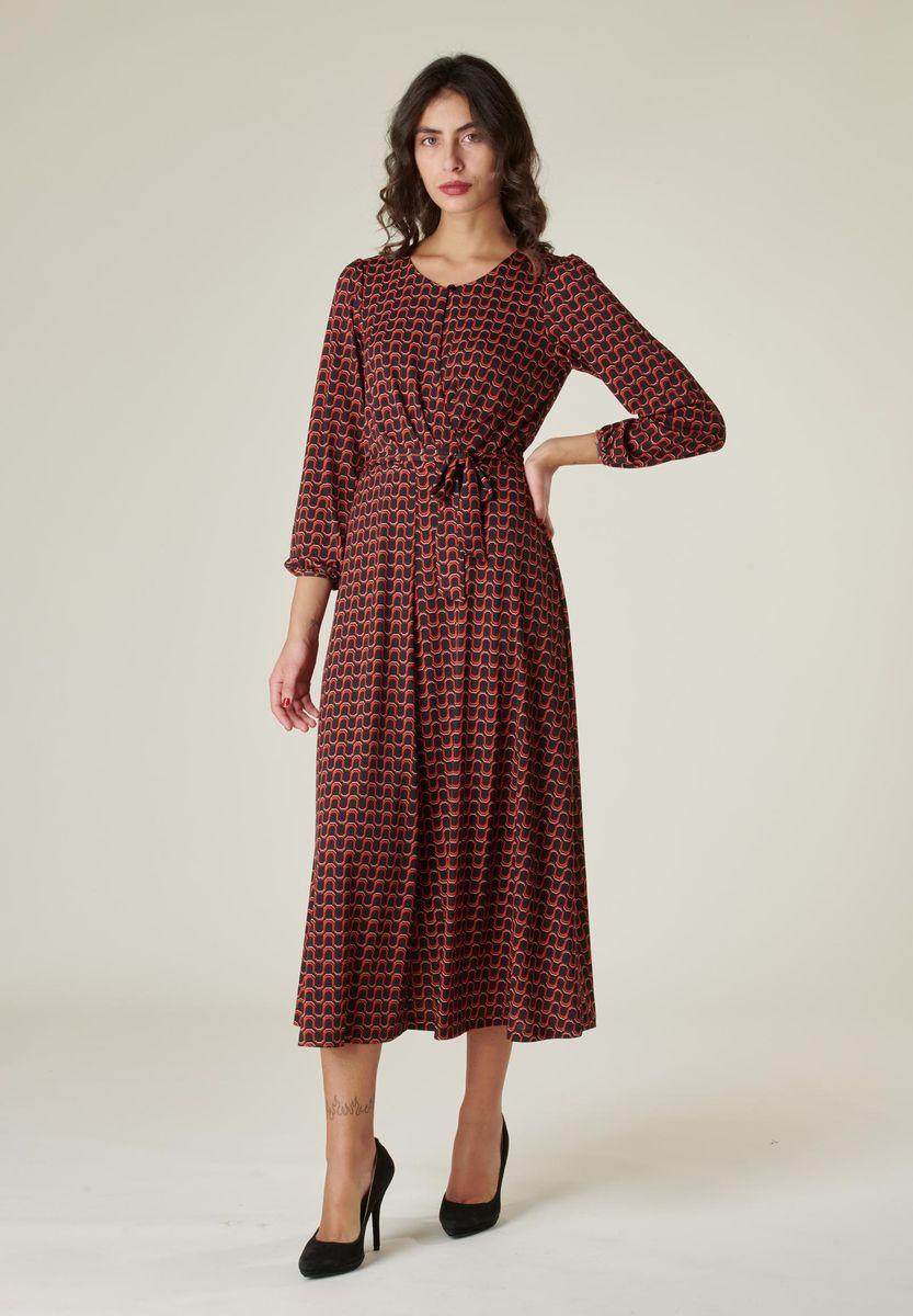 Angelico Abito fantasia nero-arancio midi