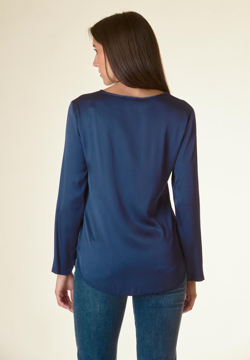 Angelico Blusa Blu Manica Lunga Raso Viscosa