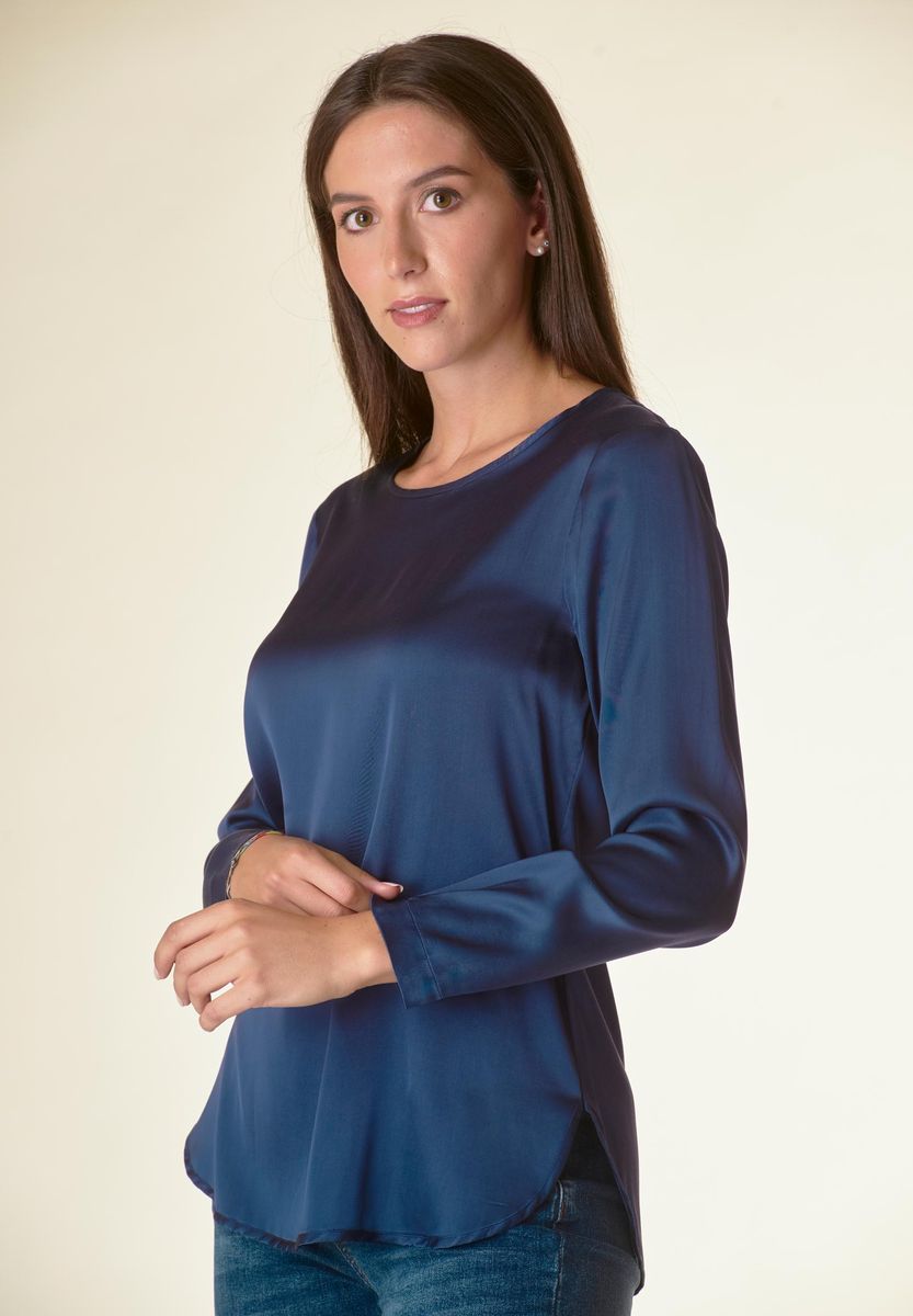 Angelico Blusa Blu Manica Lunga Raso Viscosa
