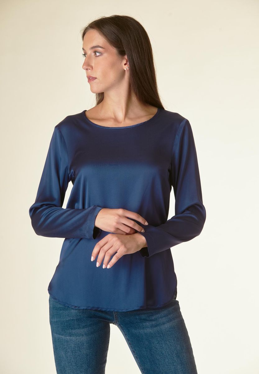 Angelico Blusa Blu Manica Lunga Raso Viscosa