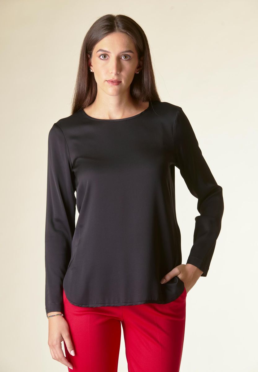 Angelico Blusa Nera Manica Lunga Raso Viscosa