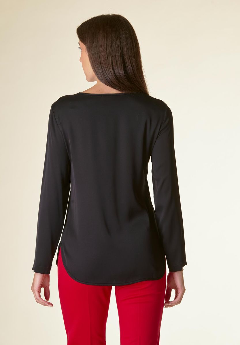 Angelico Blusa Nera Manica Lunga Raso Viscosa