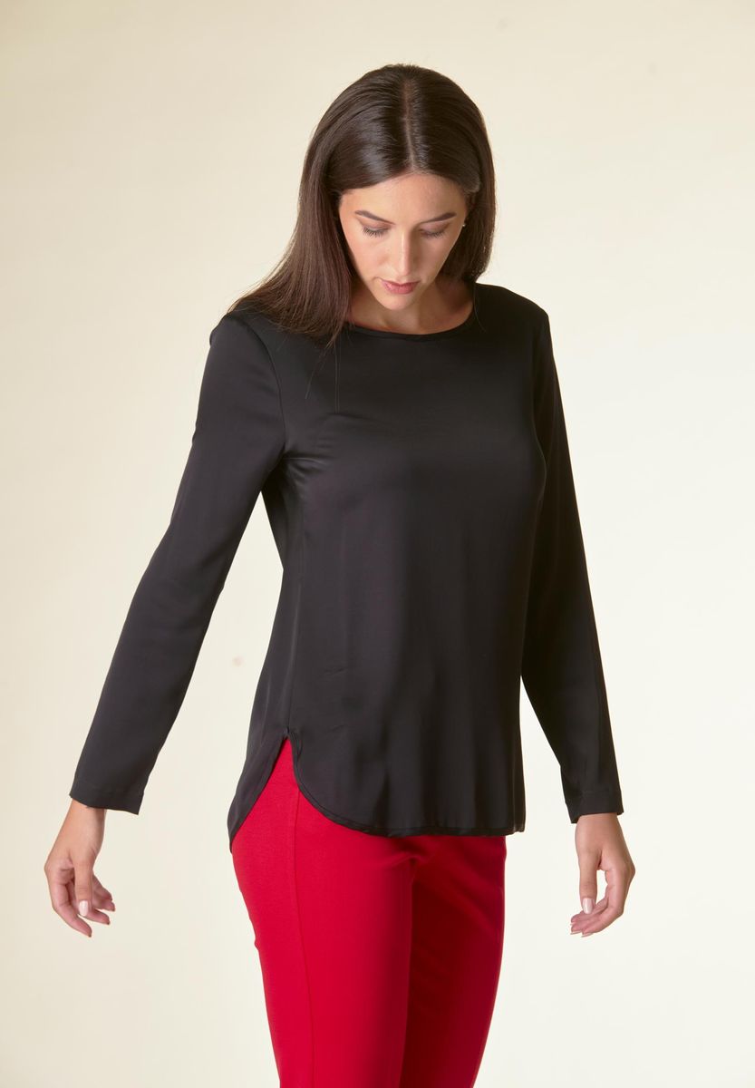 Angelico Blusa Nera Manica Lunga Raso Viscosa