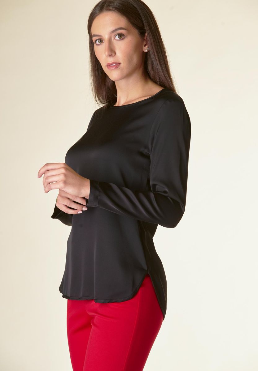Angelico Blusa nera manica lunga raso viscosa