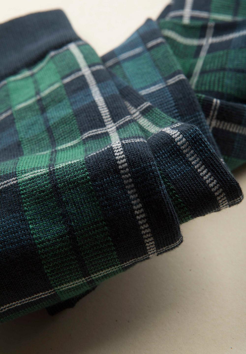 Angelico Calza Blu Quadri Verdi Cotone Stretch