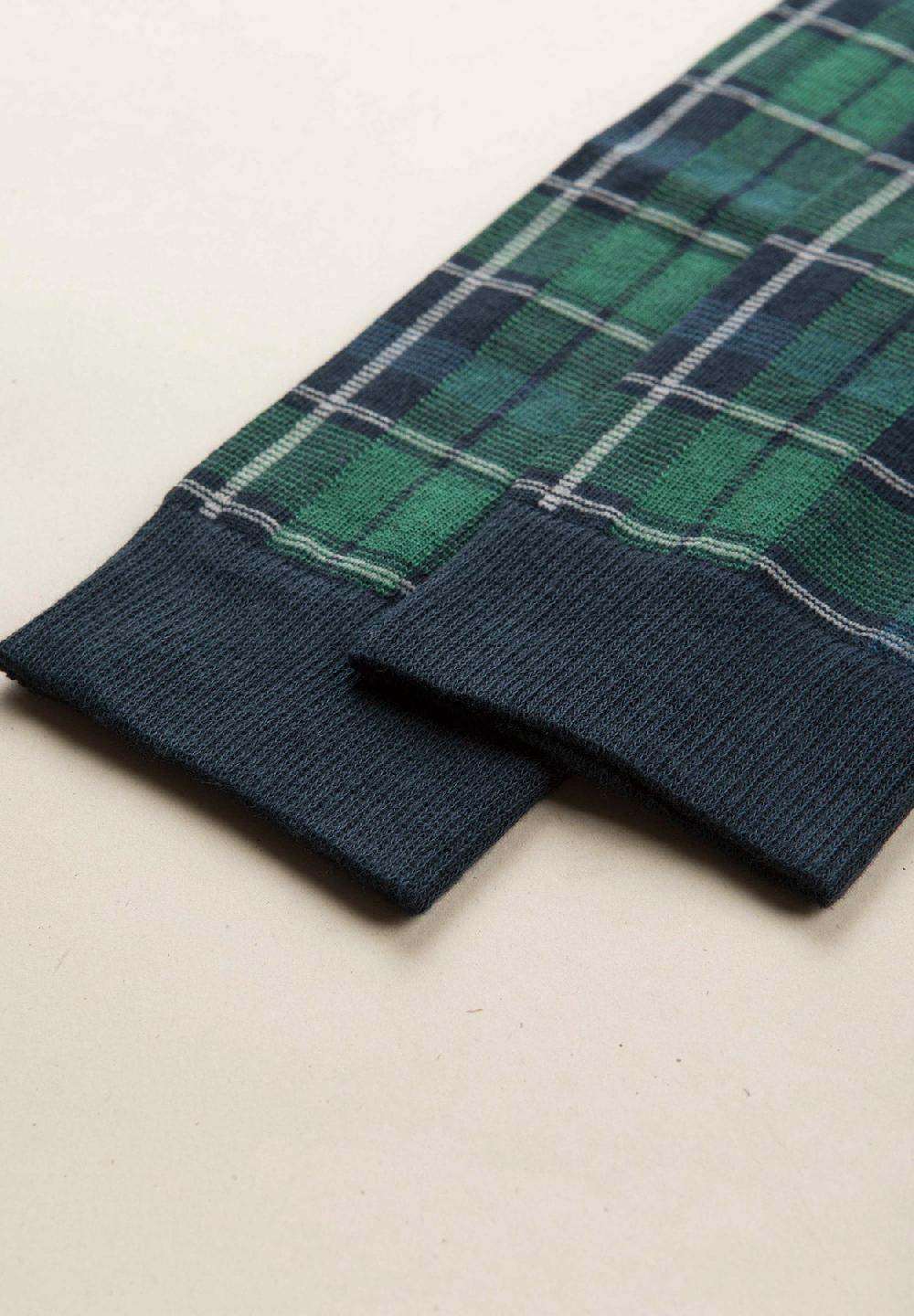 Angelico Calza Blu Quadri Verdi Cotone Stretch