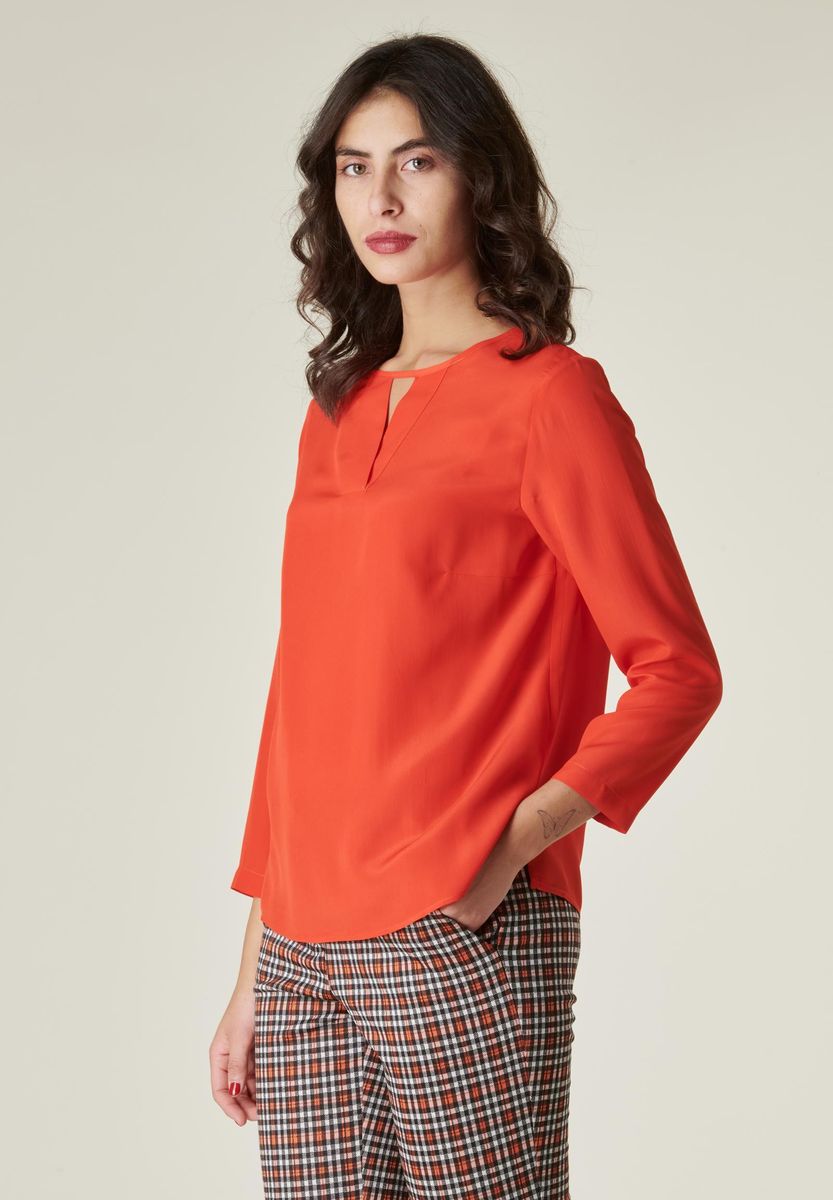 Angelico Camicia arancio girocollo v misto seta