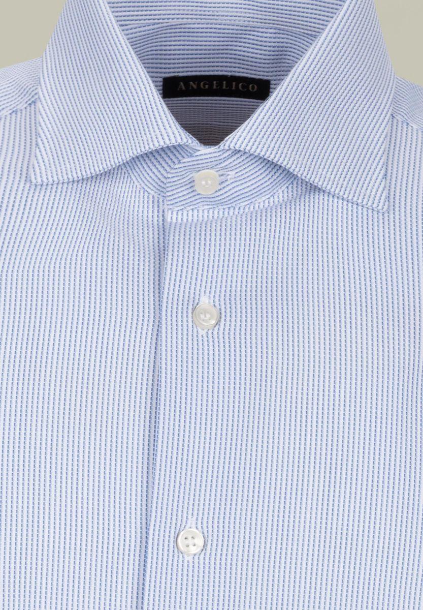 Angelico Camicia Bianca-blu Armatura Rigata Slim