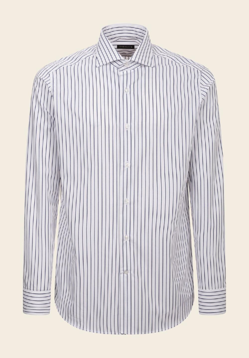 Angelico Camicia bianca blu rigata cotone slim fit