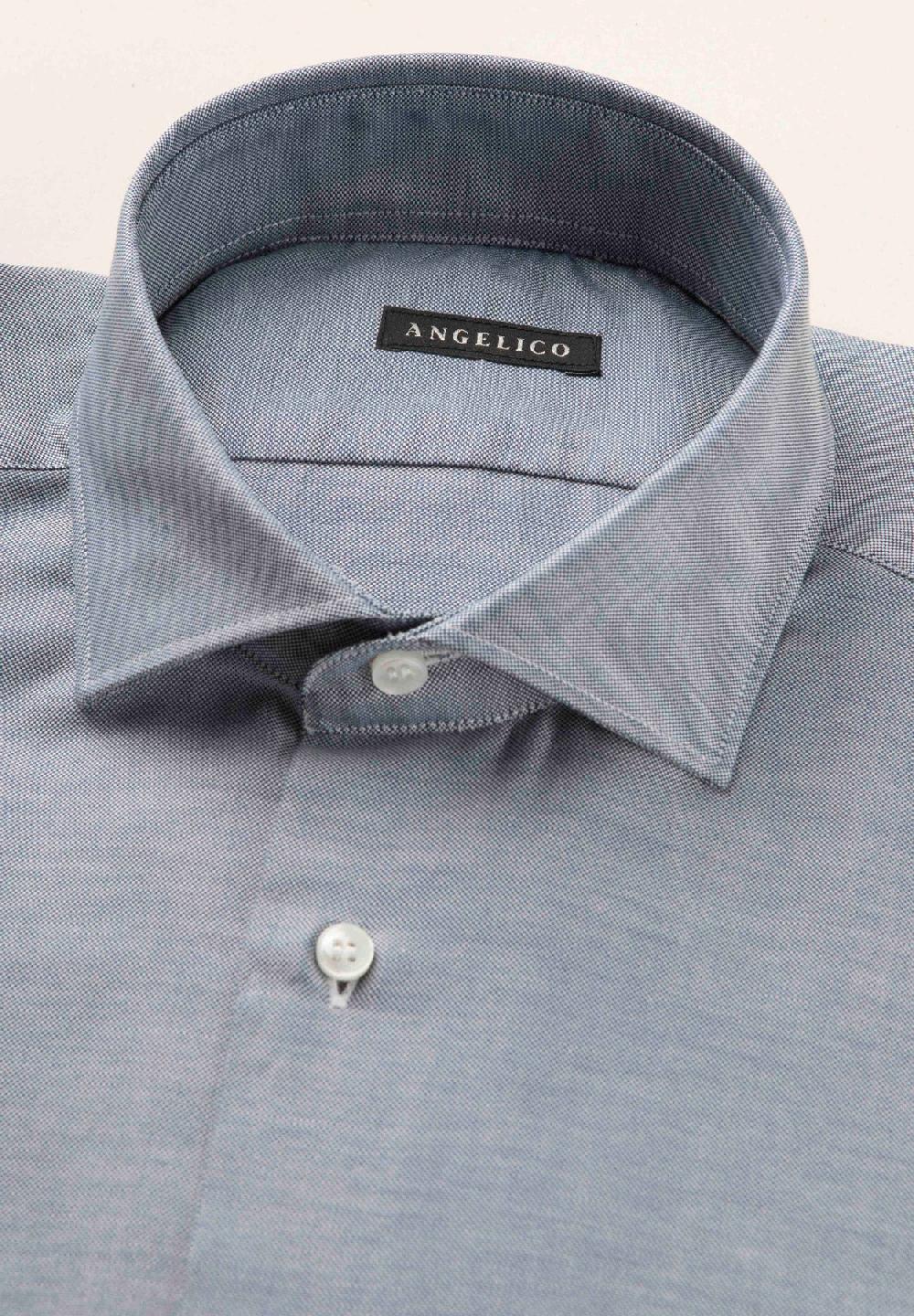 Angelico Camicia Blu Oxford Cotone Slim Fit