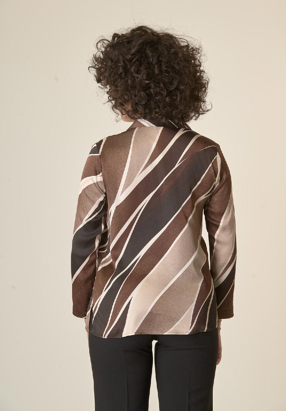 Angelico Camicia Marrone Fantasia Panna Scollo V