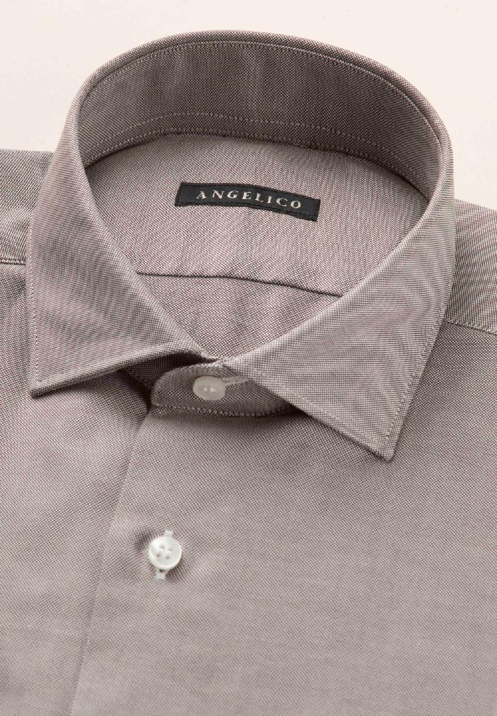 Angelico Camicia Marrone Oxford Cotone Slim Fit