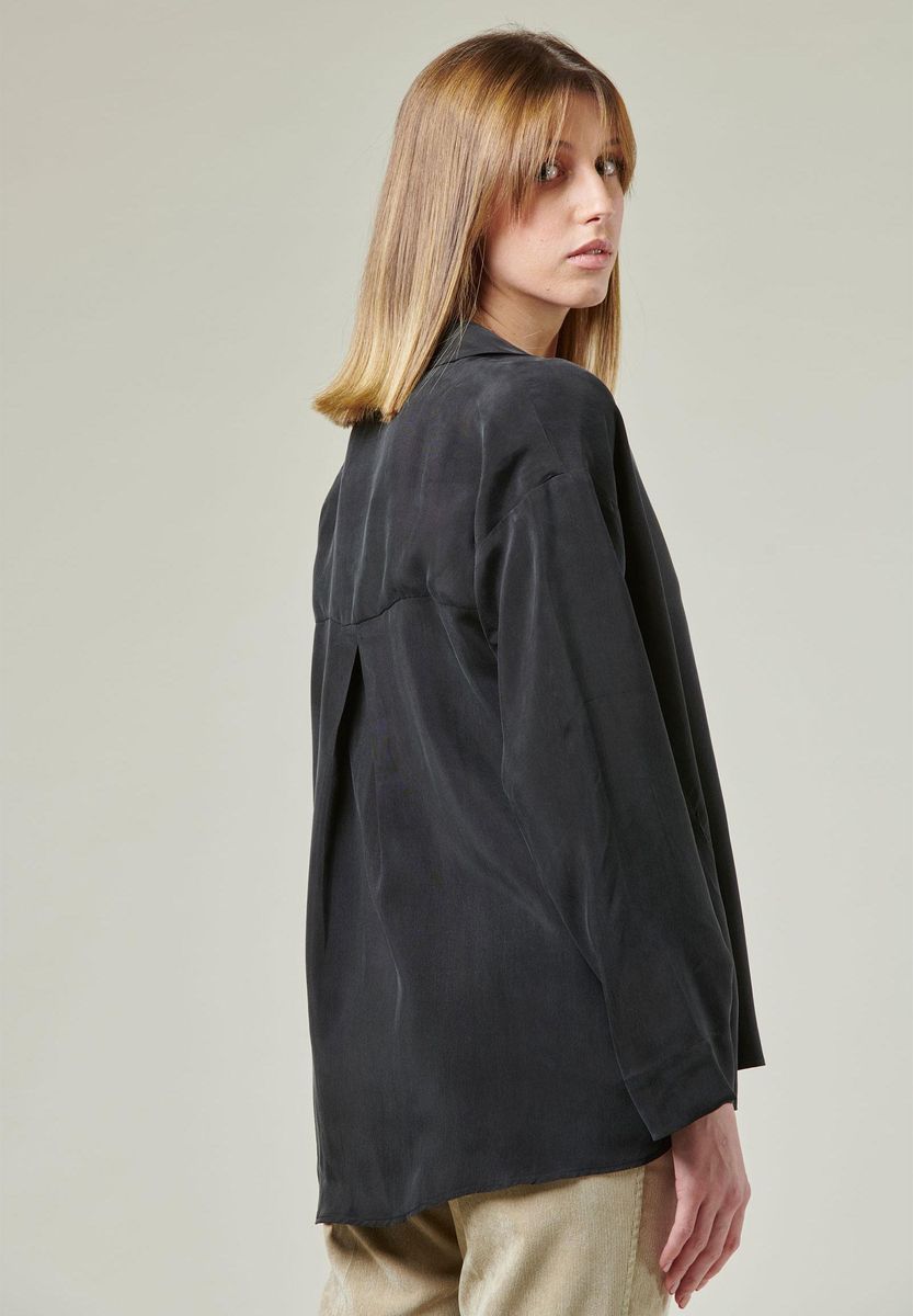 Angelico Camicia Nera Collo Polo Piega Centrale