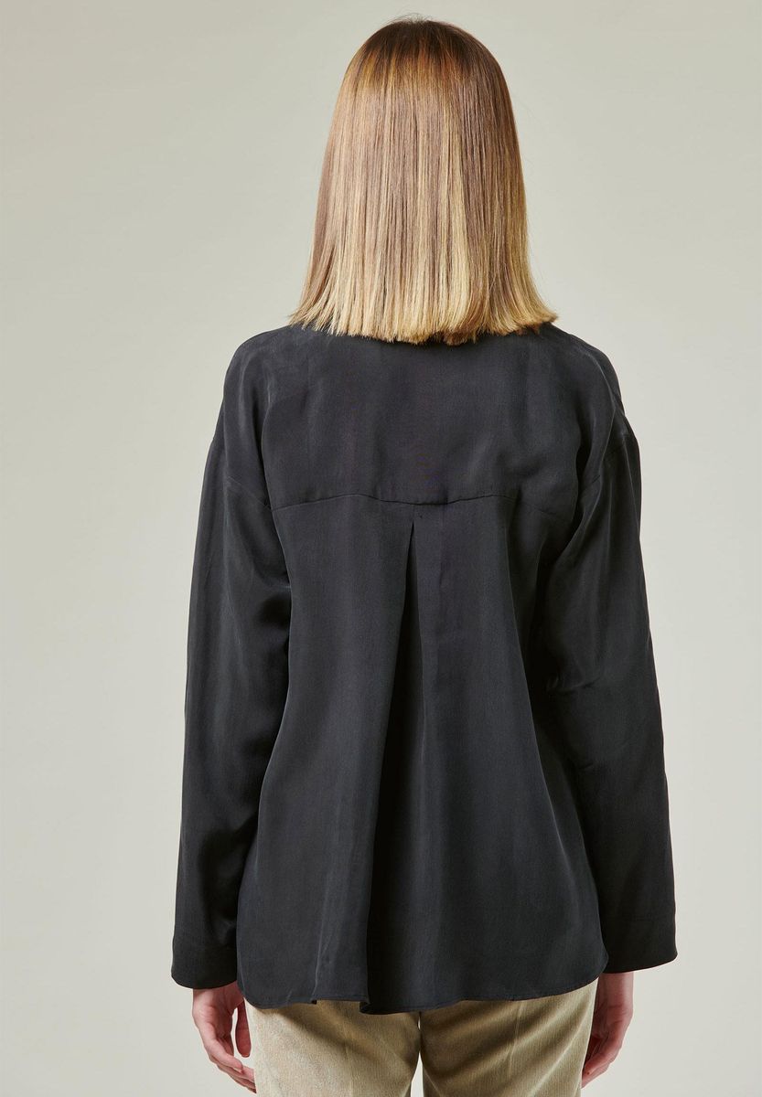 Angelico Camicia Nera Collo Polo Piega Centrale