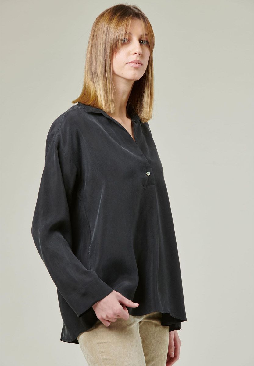 Angelico Camicia Nera Collo Polo Piega Centrale