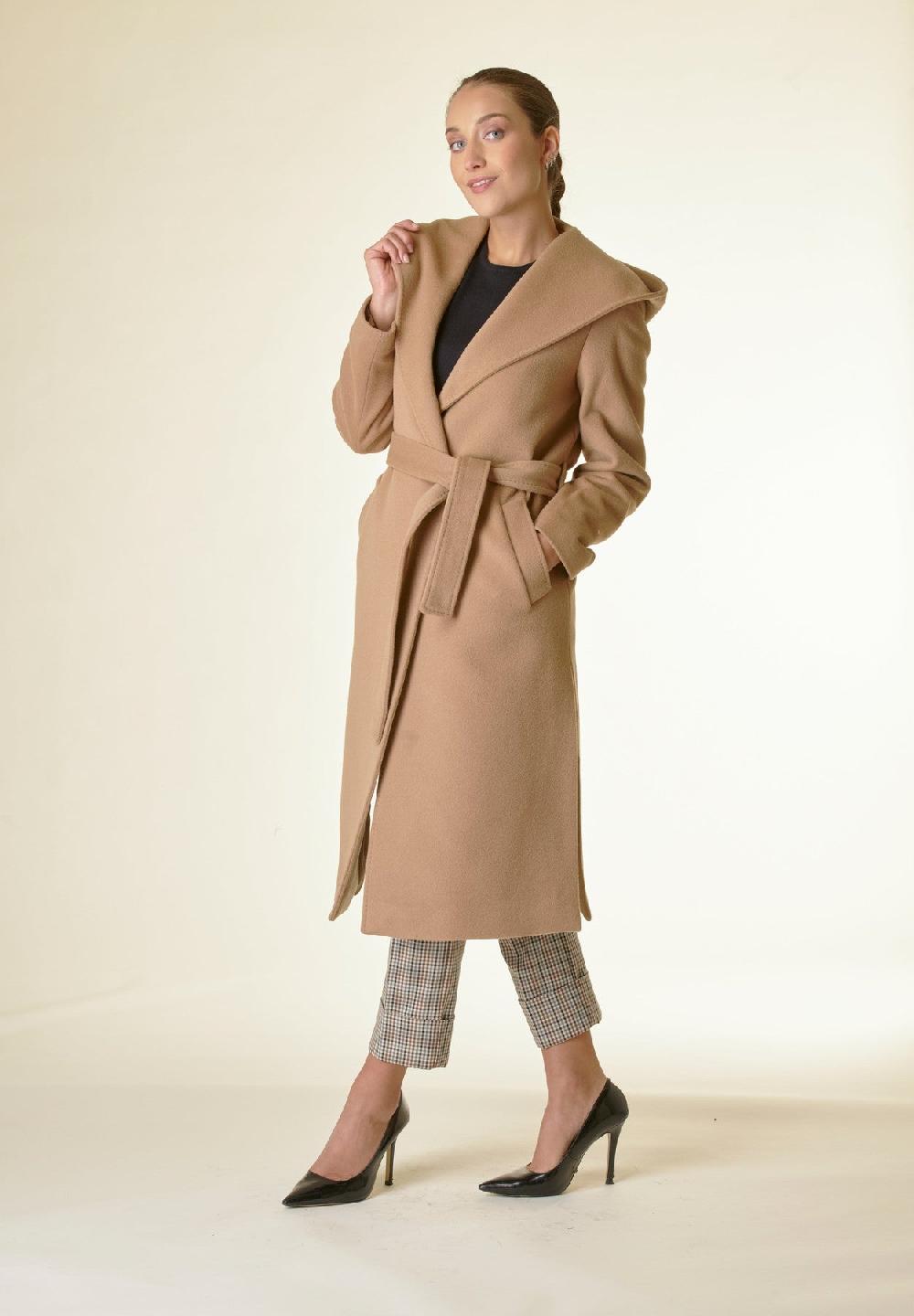 Angelico Cappotto cammello lana cashmere cappuccio