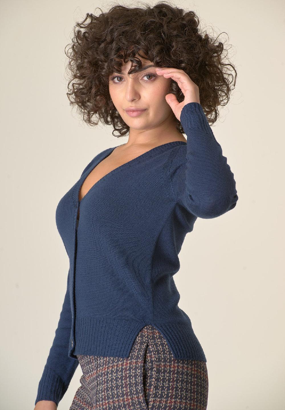 Angelico Cardigan Blu Lana Merinos Manica Raglan