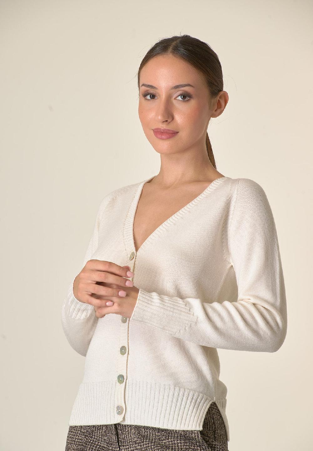 Angelico Cardigan Ecrù Lana Merinos Manica Raglan