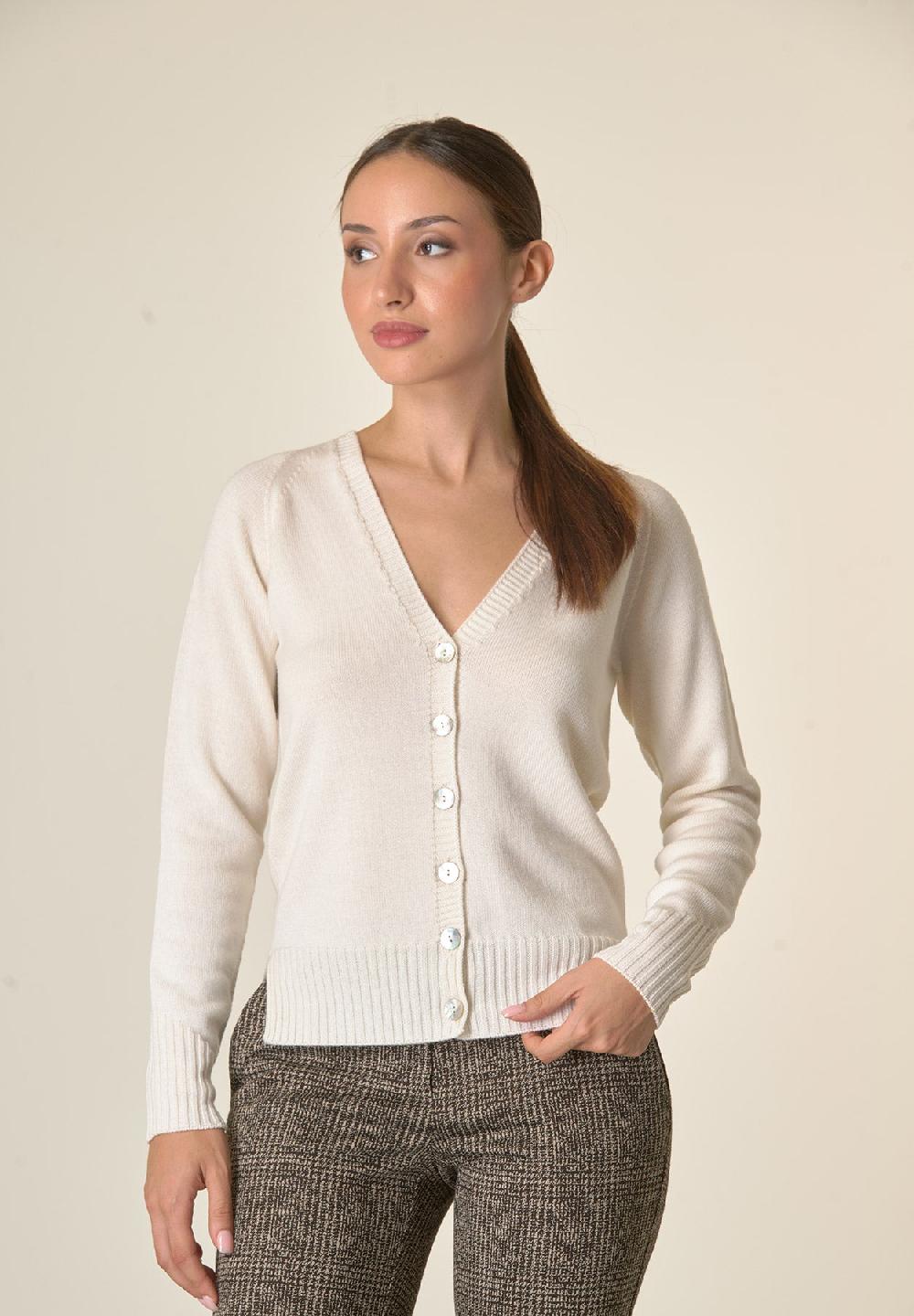 Angelico Cardigan ecrù lana merinos manica raglan