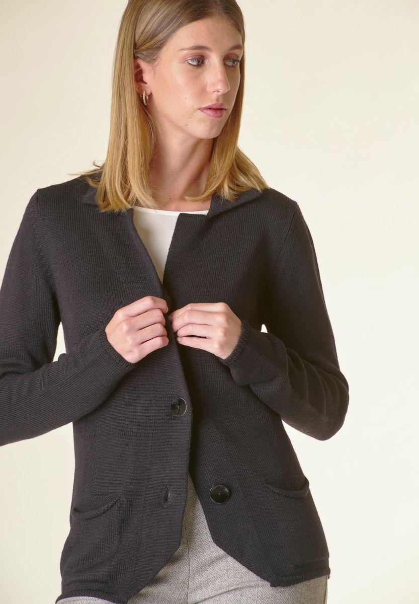 Angelico Cardigan Nero 3 Bottoni Merino Lana-Gatto