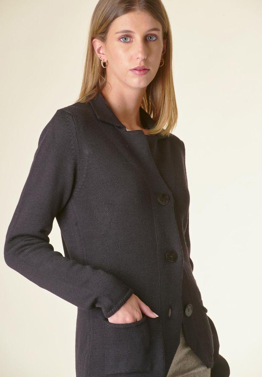 Angelico Cardigan Nero 3 Bottoni Merino Lana-Gatto