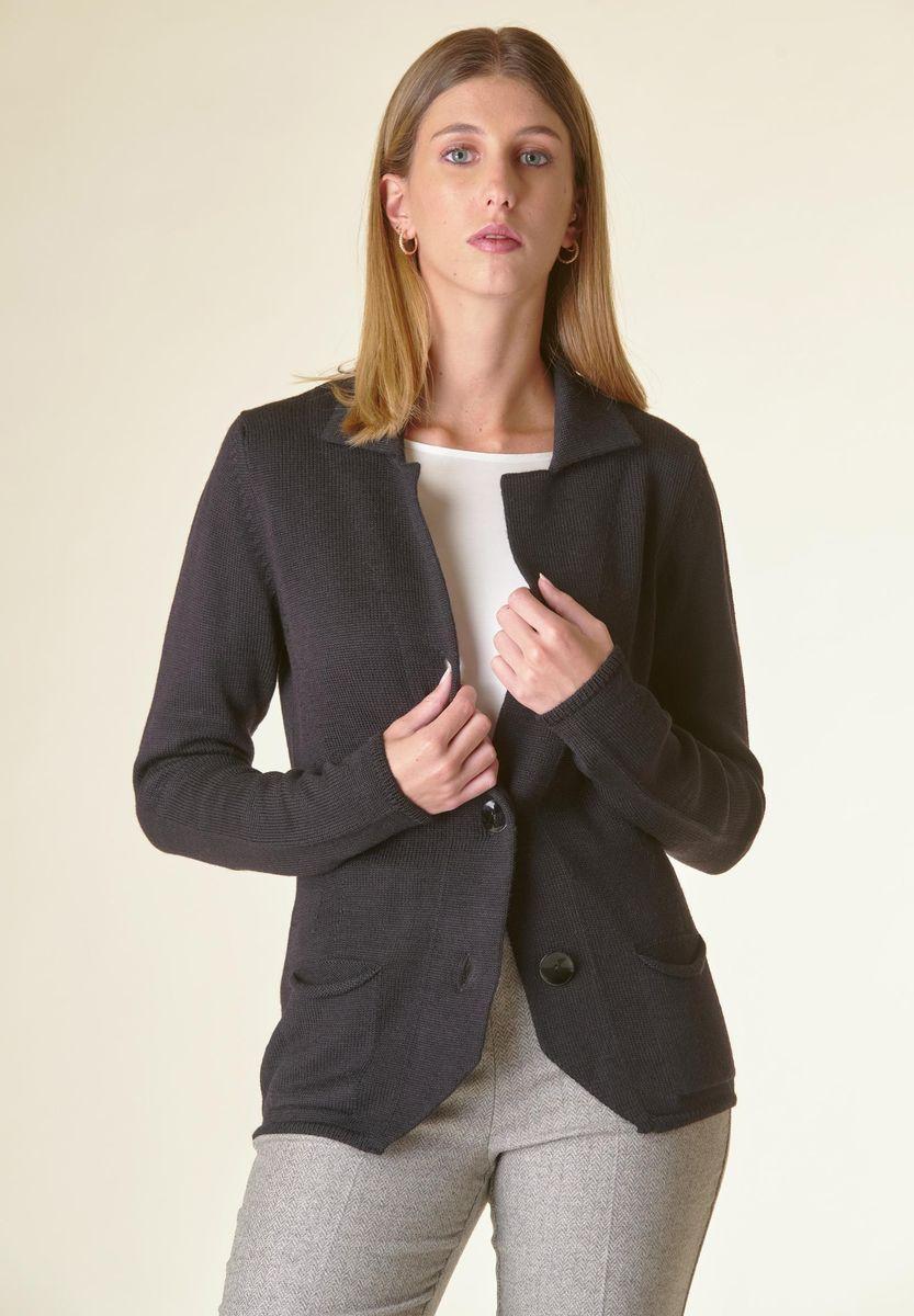 Angelico Cardigan nero 3 bottoni merino Lana-Gatto